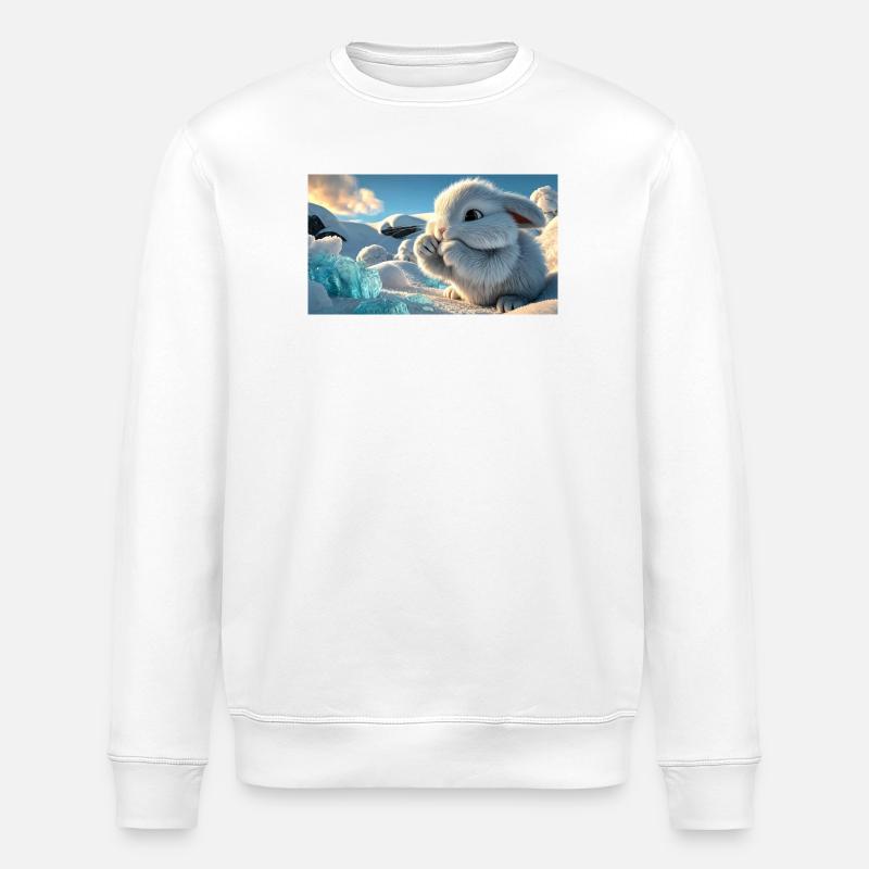 Niedlicher Schneehase mit Eiskristallen - Stanley/Stella Unisex Bio-Sweatshirt ROLLER - Weiß