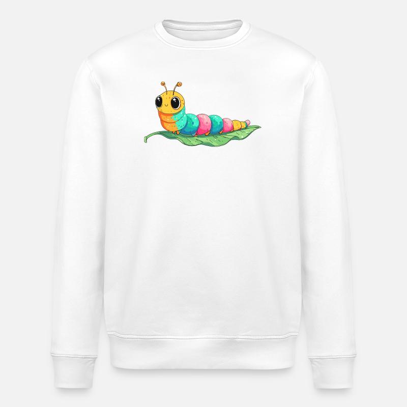 Bunte Cartoon-Raupe auf Blatt - Stanley/Stella Unisex Bio-Sweatshirt ROLLER - Weiß