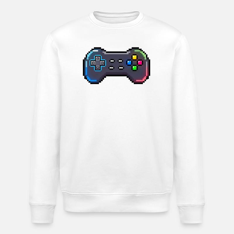 Retro Gamepad Neon Pixel Style - Stanley/Stella ROLLER Unisex Organic Sweatshirt - white