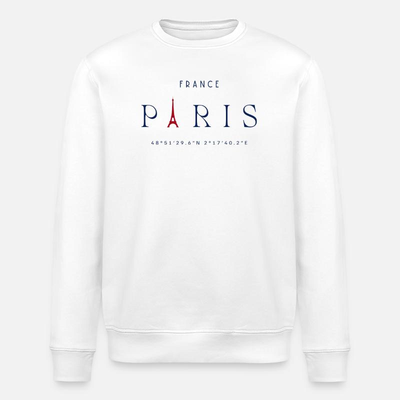 Paris Blue Eiffel Tower Red - Stanley/Stella ROLLER Unisex Organic Sweatshirt - white