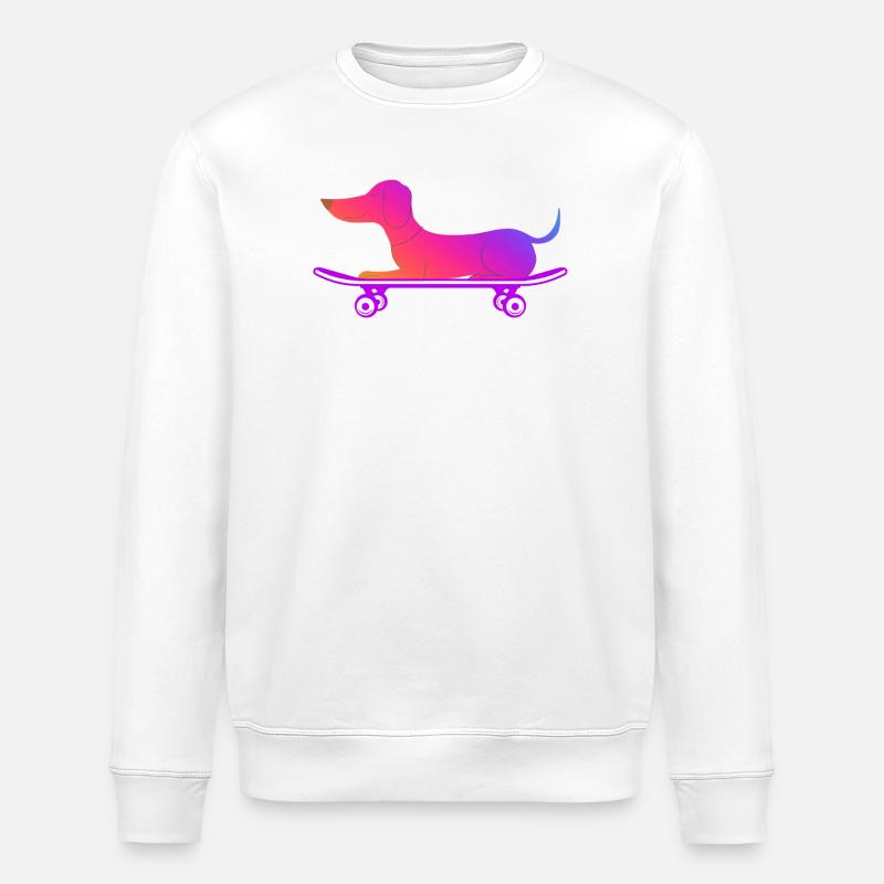 Dackel mit Skateboard - Stanley/Stella Unisex Bio-Sweatshirt ROLLER - Weiß