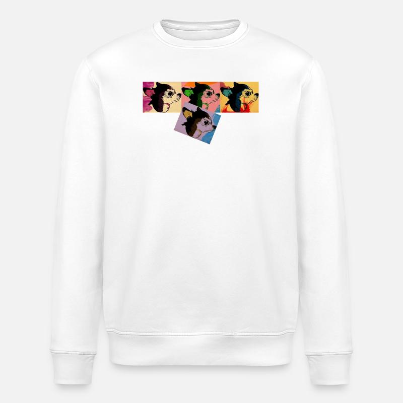Buntes Hundeporträt im Pop-Art-Stil - Stanley/Stella Unisex Bio-Sweatshirt ROLLER - Weiß