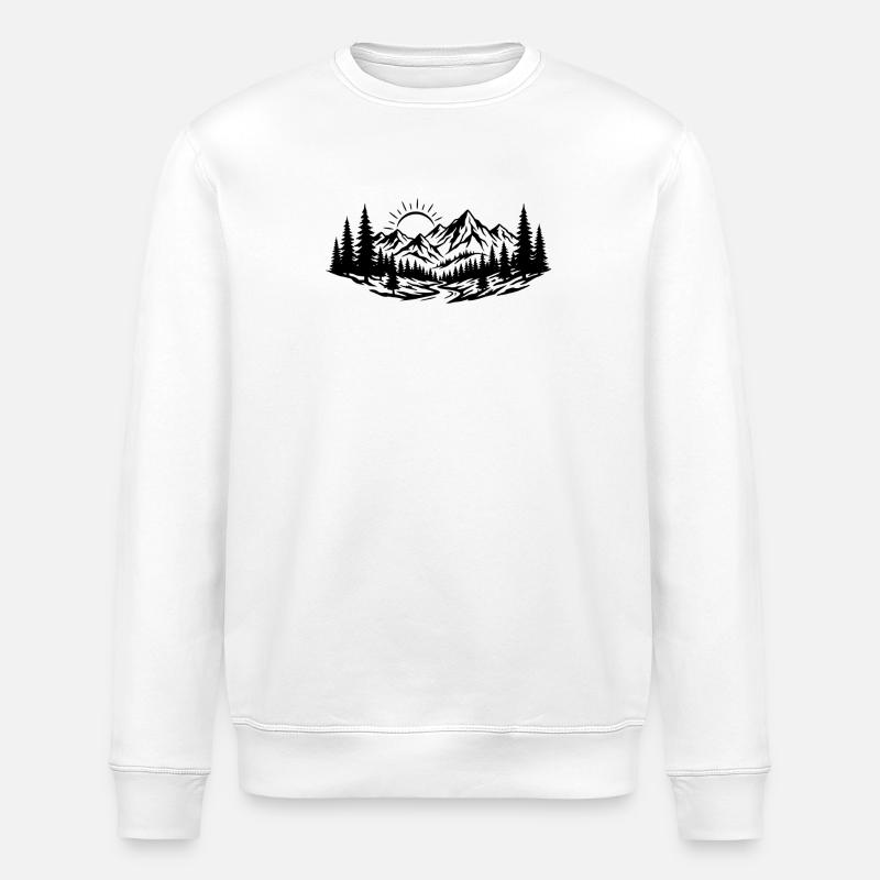 Berglandschaft Wald Fluss Sonne Linienkunst - Stanley/Stella Unisex Bio-Sweatshirt ROLLER - Weiß
