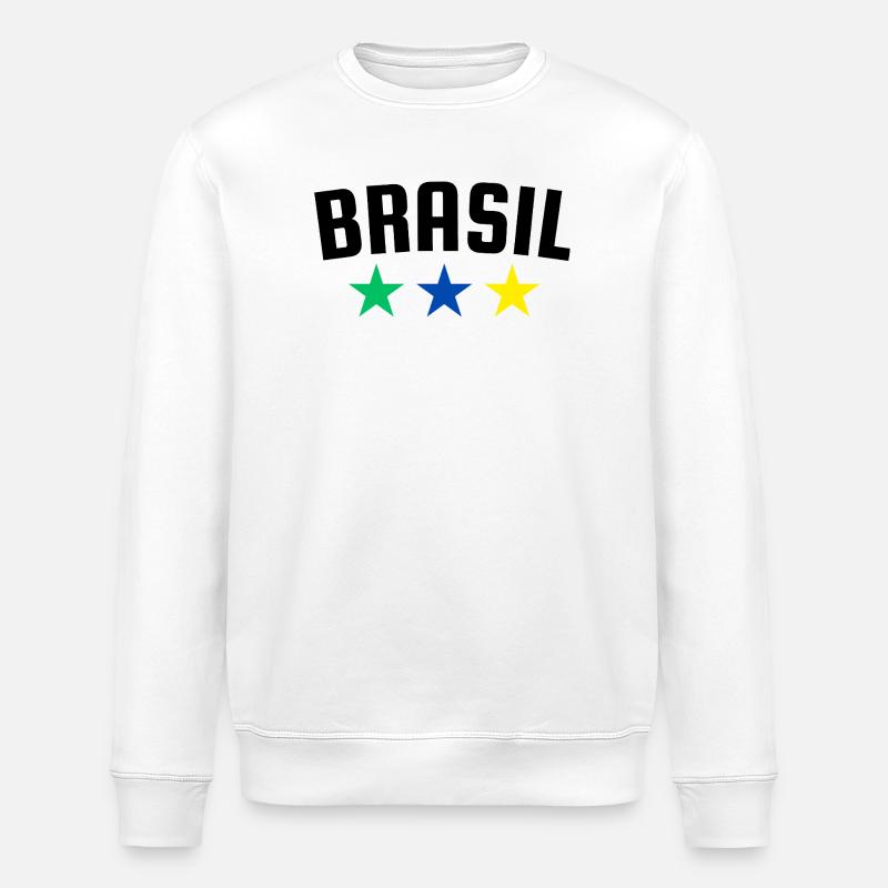 Brazil Three Star Design B - Stanley/Stella ROLLER Unisex Organic Sweatshirt - white