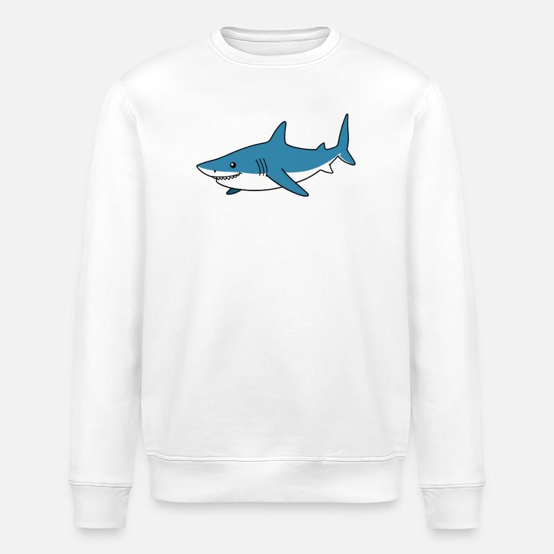Blauer Cartoonhai – Küstenfreund - Stanley/Stella Unisex Bio-Sweatshirt ROLLER - Weiß