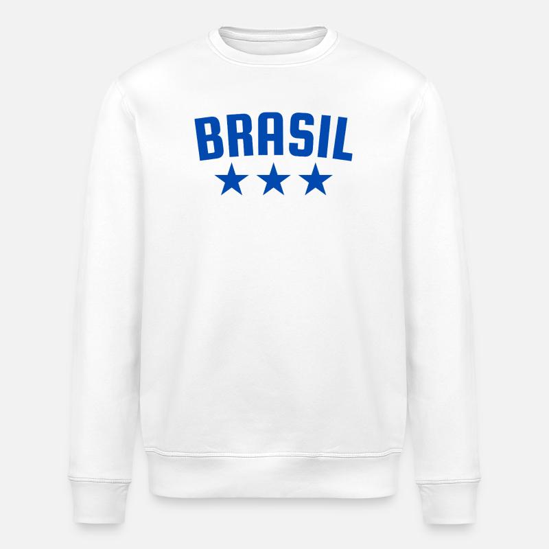 Brazil 3 Star Design Blue - Stanley/Stella ROLLER Unisex Organic Sweatshirt - white