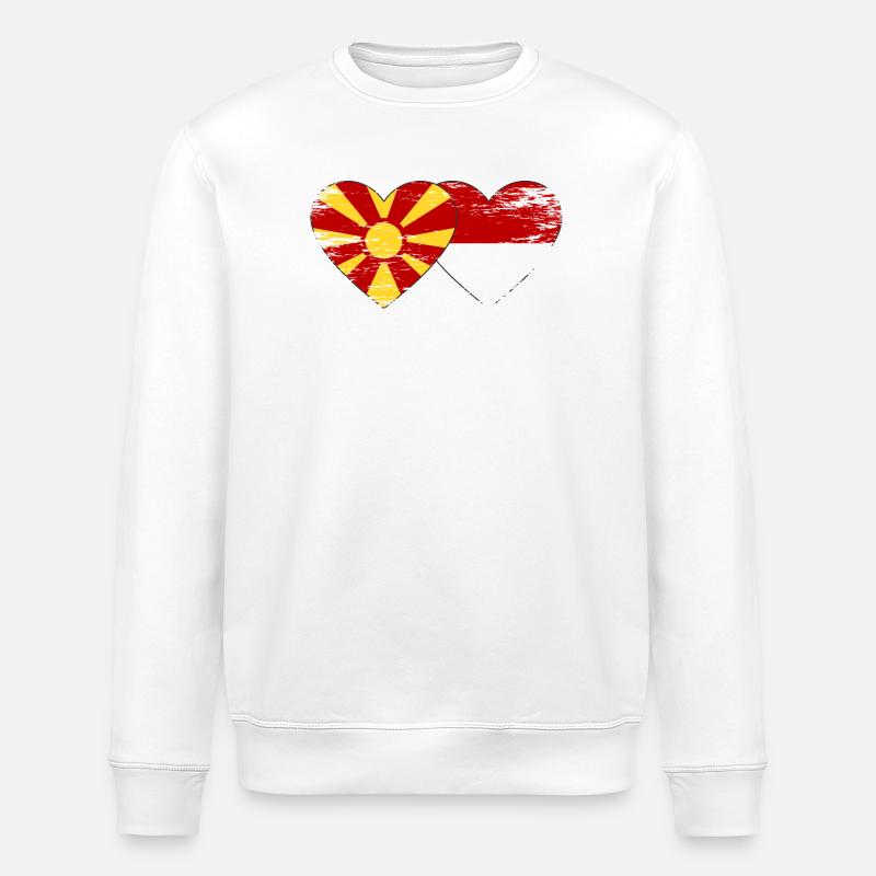 Macédoine Indonésie drapeau coeur utilisé - Sweat bio ROLLER Stanley/Stella Unisexe - blanc