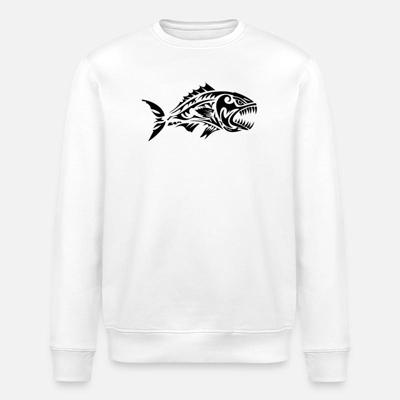 Fisch Tribal Piranha - Stanley/Stella Unisex Bio-Sweatshirt ROLLER - Weiß