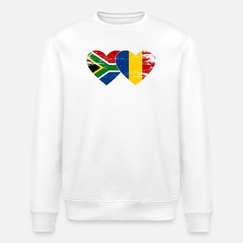 Afrique du Sud Roumanie Drapeaux Cœur - Sweat bio ROLLER Stanley/Stella Unisexe - blanc
