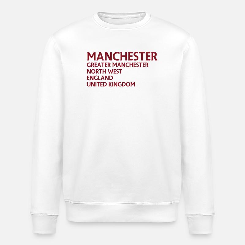 Manchester Name Stack Typography - Stanley/Stella ROLLER Unisex Organic Sweatshirt - white