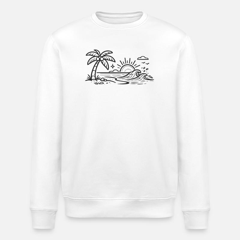 Tropical Palm Wave Line Art - Stanley/Stella ROLLER Unisex Organic Sweatshirt - white