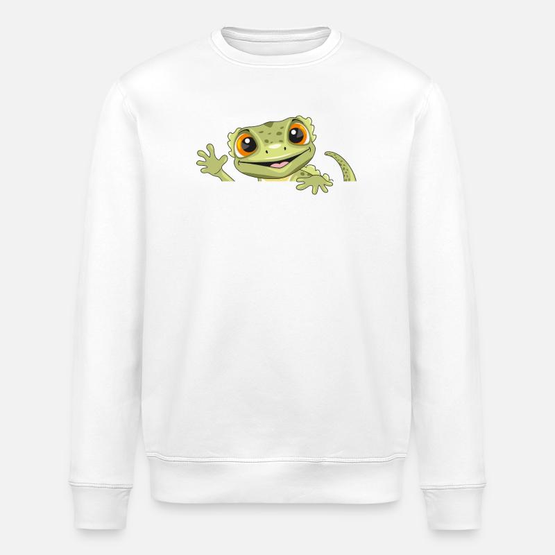 Spähender lustiger Willkommensgecko - Stanley/Stella Unisex Bio-Sweatshirt ROLLER - Weiß