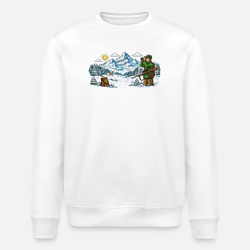Hunter dans un paysage hivernal enneigé - Sweat bio ROLLER Stanley/Stella Unisexe - blanc