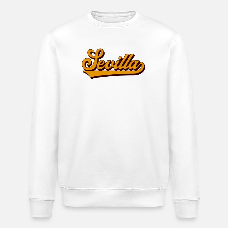 Sevilla Retro Script Yellow - Stanley/Stella ROLLER Unisex Organic Sweatshirt - white