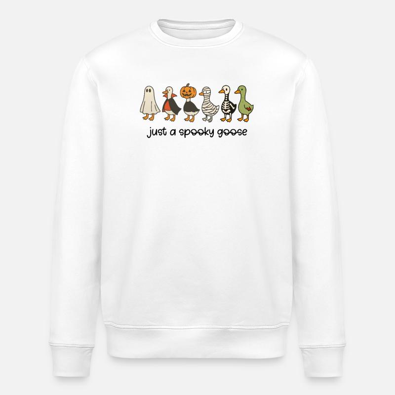 Creative Halloween illustration with enigmatic ducks - Stanley/Stella ROLLER Unisex Organic Sweatshirt - white