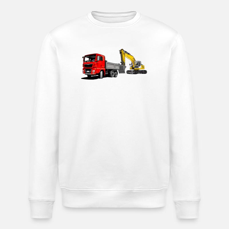 Lastauto mit Bagger - Stanley/Stella Unisex Bio-Sweatshirt ROLLER - Weiß