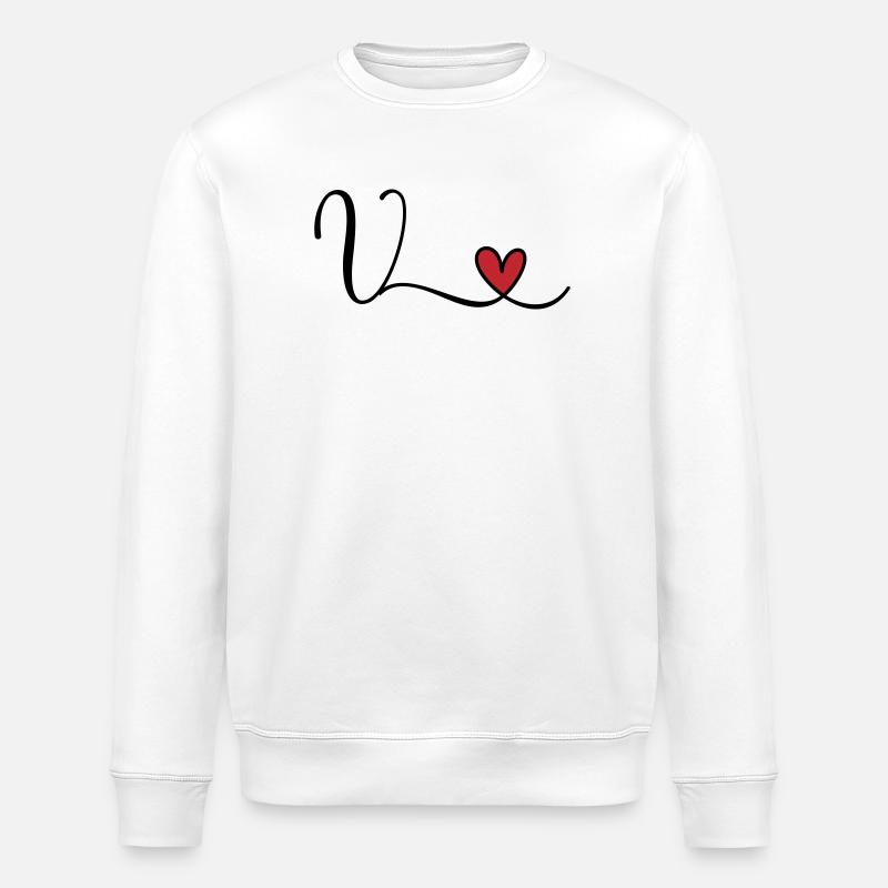 Lettre V Monogramme Cœur Initial - Sweat bio ROLLER Stanley/Stella Unisexe - blanc