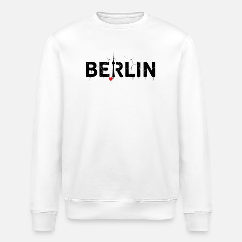 Berliner Skyline mit Blitz und Herz - Stanley/Stella Unisex Bio-Sweatshirt ROLLER - Weiß