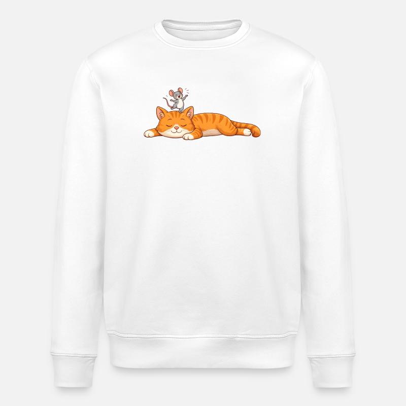 Sleeping cat with cheerful mouse - Stanley/Stella ROLLER Unisex Organic Sweatshirt - white