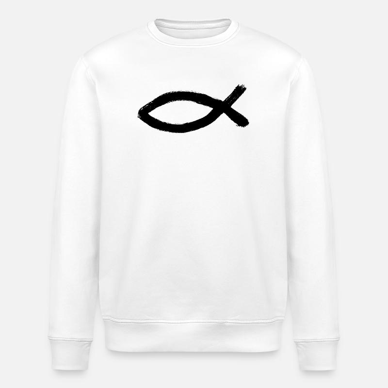 Jesus fish black Ichthys fish fish - Stanley/Stella ROLLER Unisex Organic Sweatshirt - white