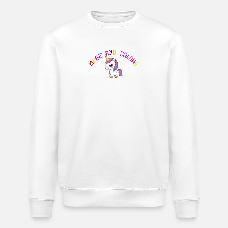 Bunte magische Einhorn-Illustration - Stanley/Stella Unisex Bio-Sweatshirt ROLLER - Weiß