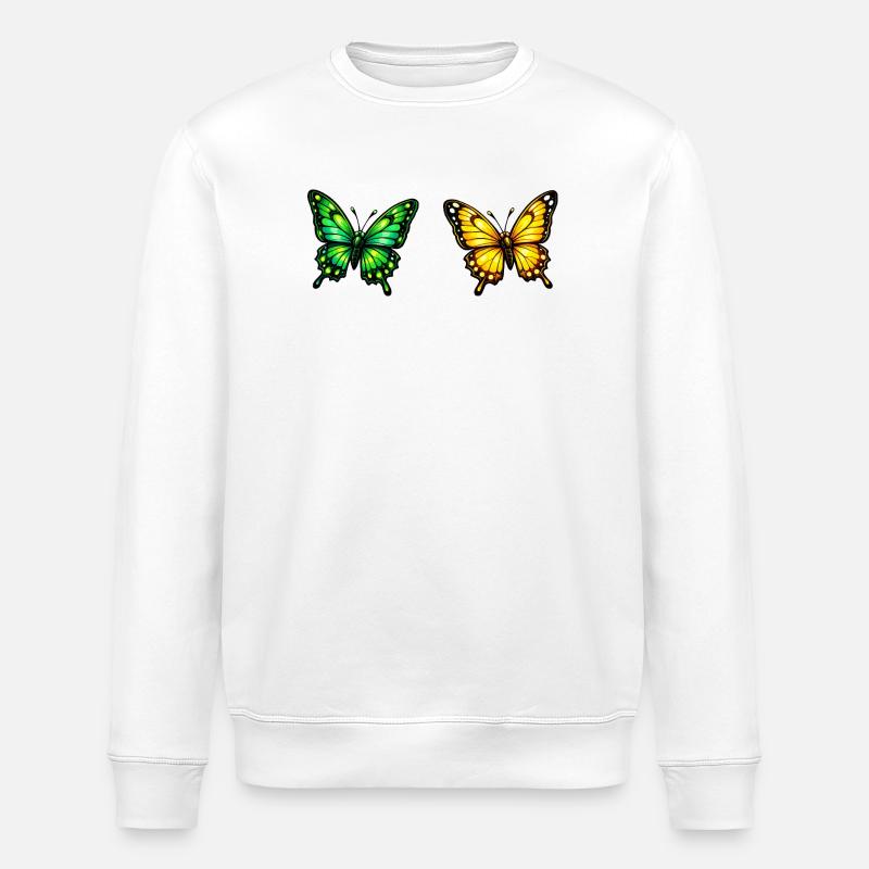 Lebendige Schmetterlinge: Grün & Gelb - Stanley/Stella Unisex Bio-Sweatshirt ROLLER - Weiß