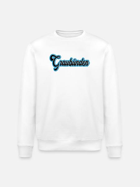 Graubünden Script with Blue Outline - Stanley/Stella ROLLER Unisex Organic Sweatshirt - white
