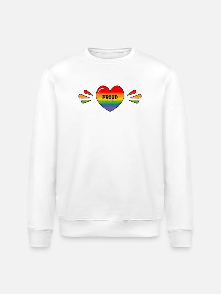 Rainbow LGBT Proud Heart - Stanley/Stella ROLLER Unisex Organic Sweatshirt - white