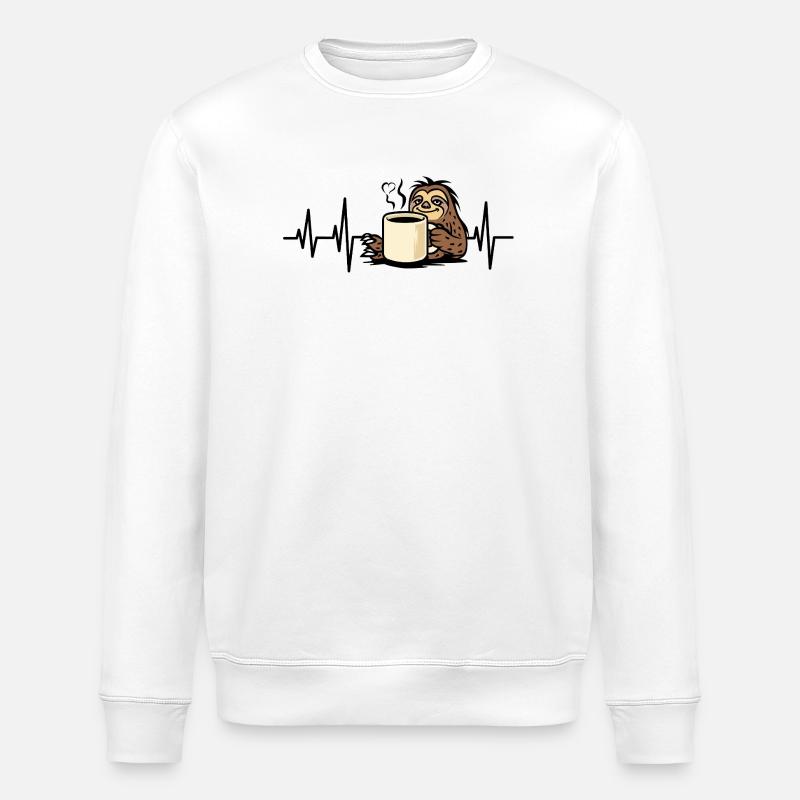 Cozy sloth with coffee cup - Stanley/Stella ROLLER Unisex Organic Sweatshirt - white
