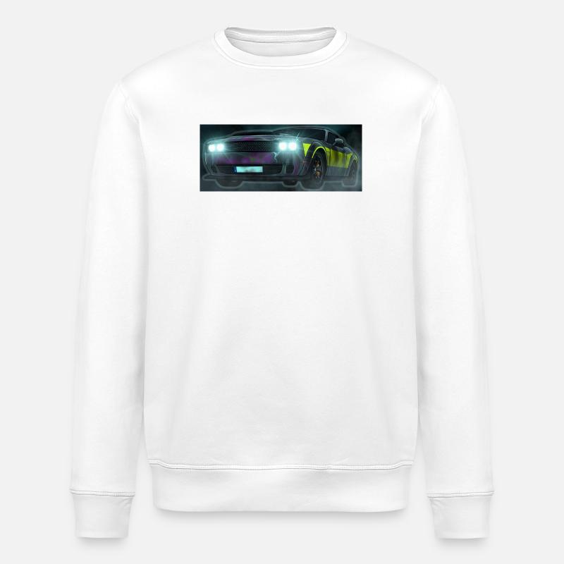 Flash Check Neon Stripe Car - Stanley/Stella ROLLER Unisex Organic Sweatshirt - white