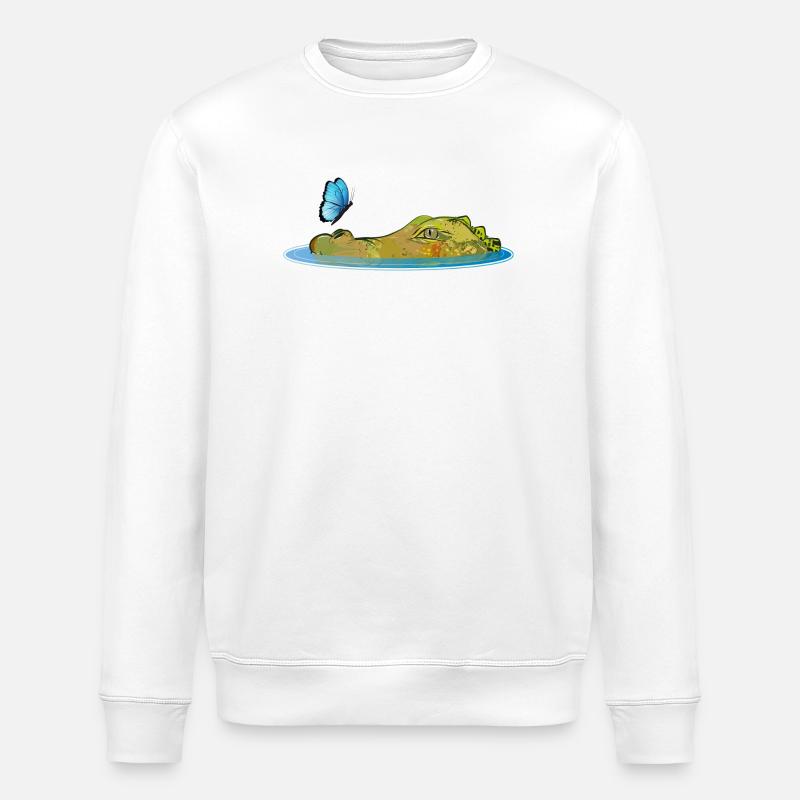 Crocodile dans l’eau avec papillon - Sweat bio ROLLER Stanley/Stella Unisexe - blanc