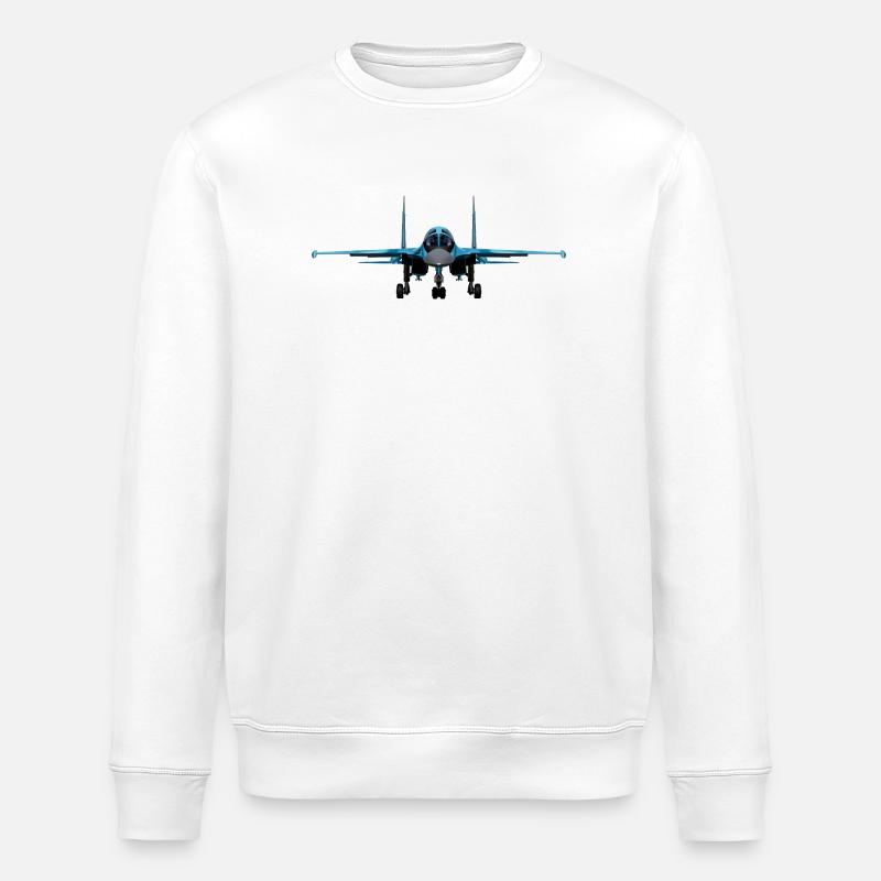 Blue fighter jet front view - Stanley/Stella ROLLER Unisex Organic Sweatshirt - white