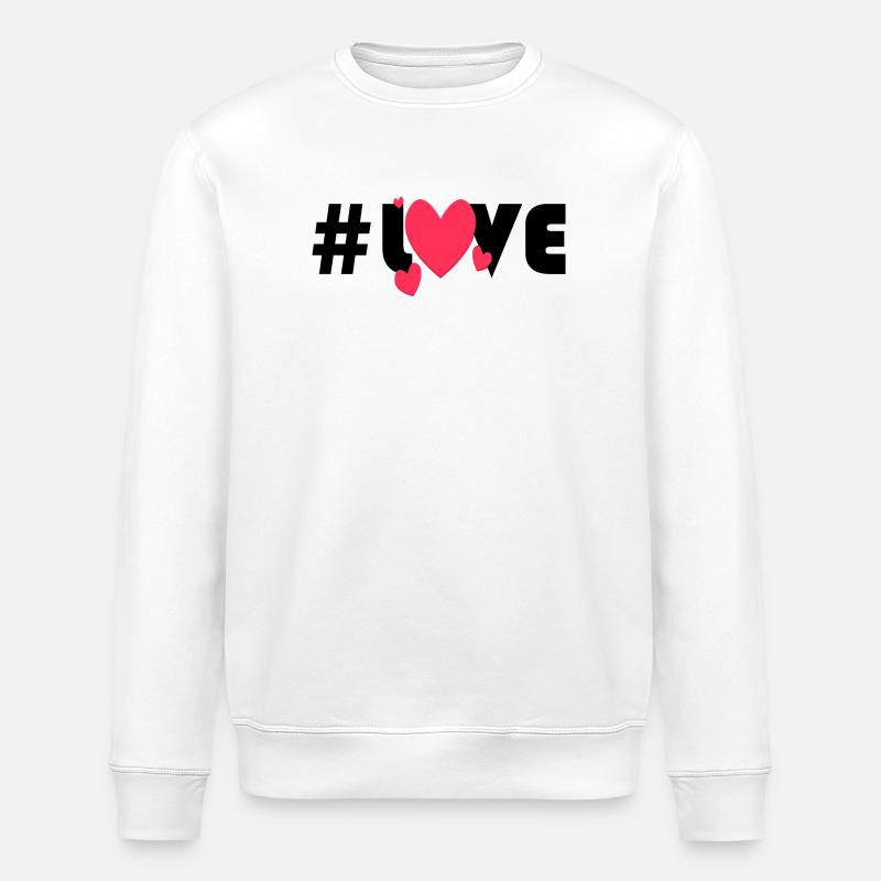 Red Hearts on Black Background - Stanley/Stella ROLLER Unisex Organic Sweatshirt - white
