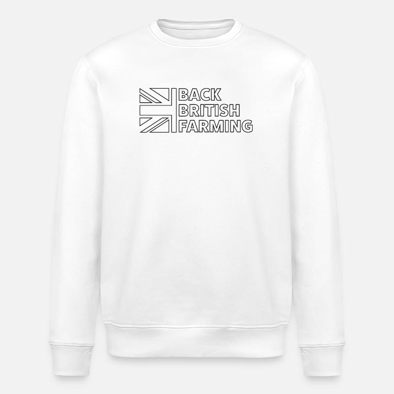 Back British Farming Logo - Stanley/Stella ROLLER Unisex Organic Sweatshirt - white