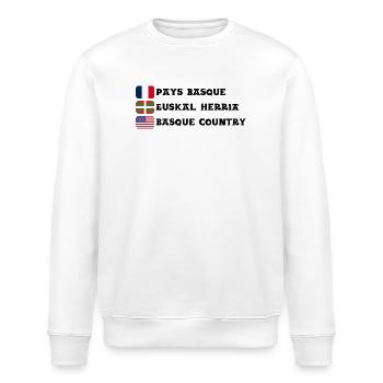 Pays Basque : drapeaux Français, Basque, Américain - Sweat bio ROLLER Stanley/Stella Unisexe - blanc - Devant - Nik (191cm)