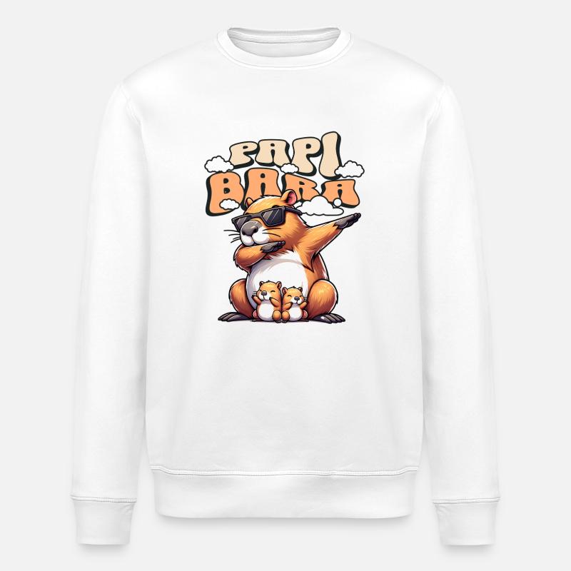 Papibara Capybara Father Dad - Stanley/Stella ROLLER Unisex Organic Sweatshirt - white