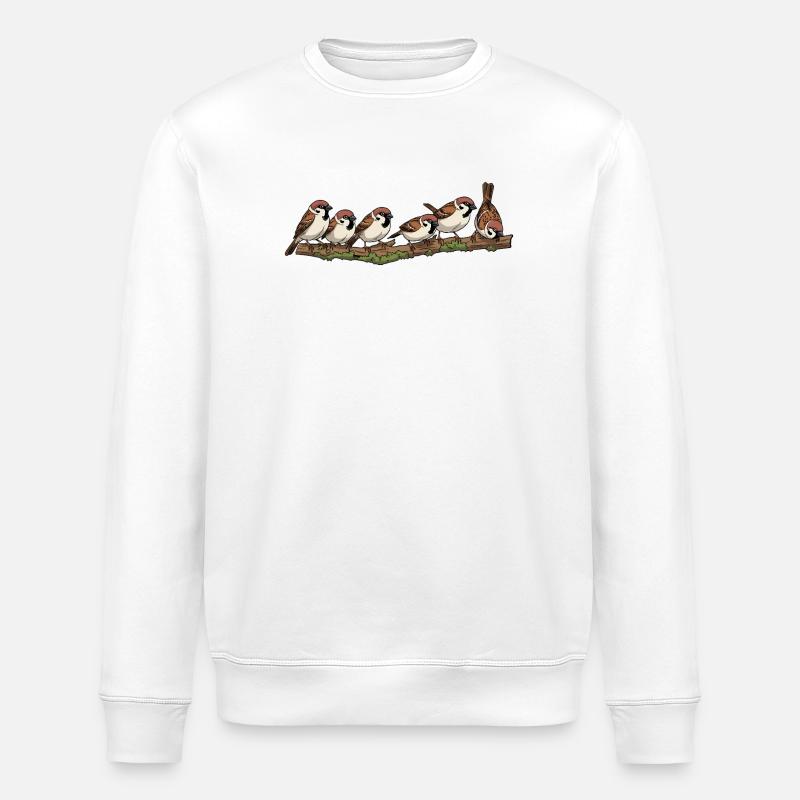 Sperlinge am Ast Naturillustration - Stanley/Stella Unisex Bio-Sweatshirt ROLLER - Weiß