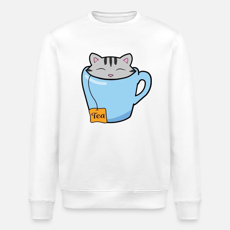 Teacup cat - Stanley/Stella ROLLER Unisex Organic Sweatshirt - white
