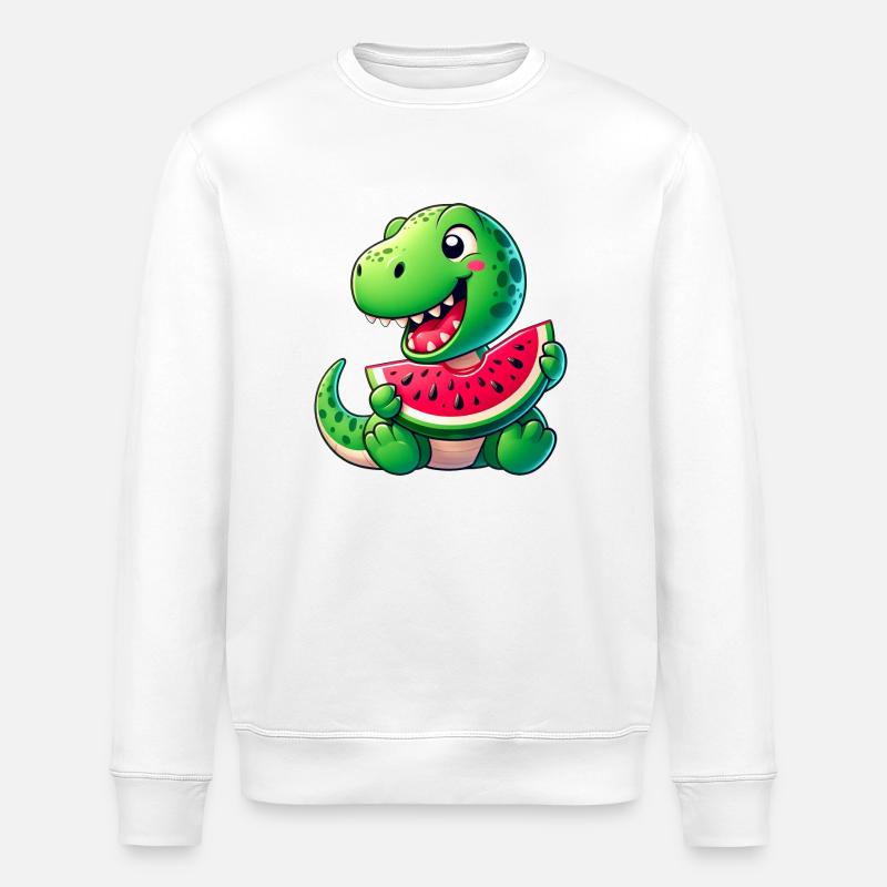Dino T-Rex Wassermelone Fruchtig Lustig - Stanley/Stella Unisex Bio-Sweatshirt ROLLER - Weiß