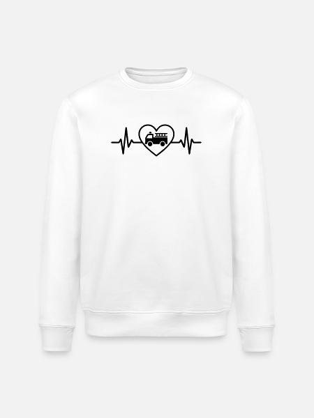 Fire Truck Heart - Stanley/Stella ROLLER Unisex Organic Sweatshirt - white