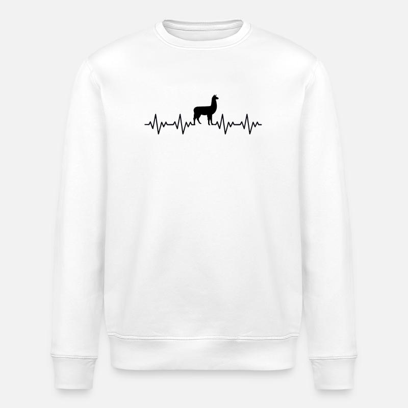 Lama ECG Heartbeat - Stanley/Stella ROLLER Unisex Organic Sweatshirt - white
