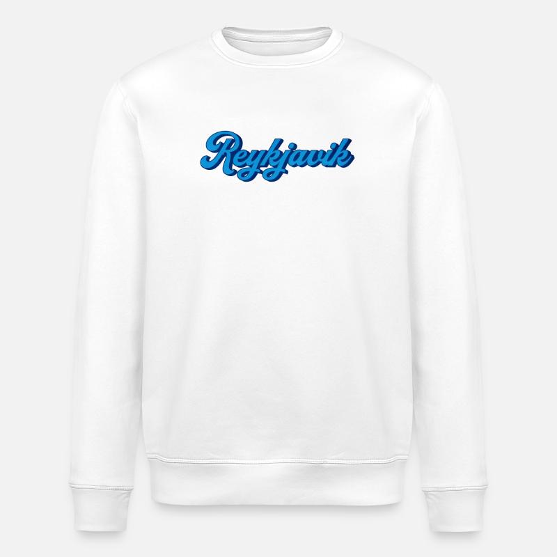Reykjavik Blau Script Logo - Stanley/Stella Unisex Bio-Sweatshirt ROLLER - Weiß