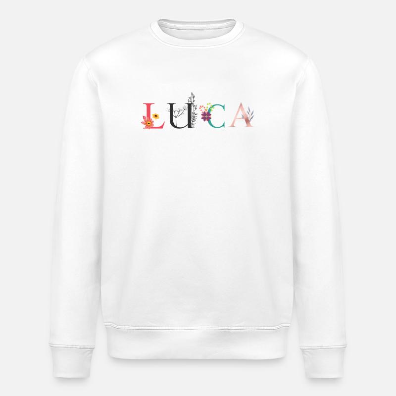 LUCA Namenskunst mit gestickten Blumen - Stanley/Stella Unisex Bio-Sweatshirt ROLLER - Weiß