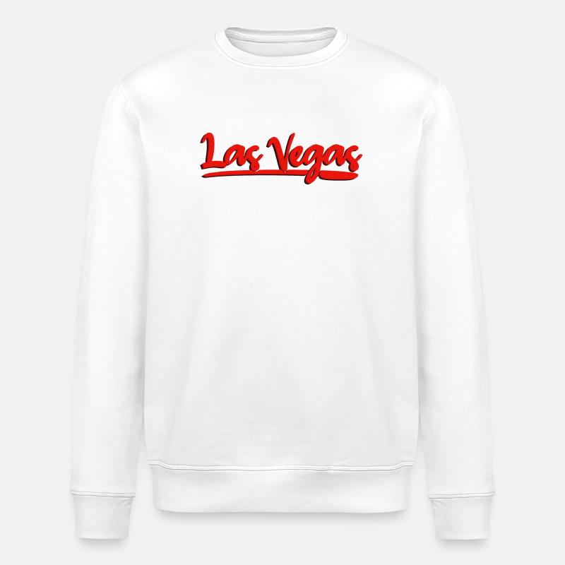 Las Vegas Lettering Red Cursive Design - Stanley/Stella ROLLER Unisex Organic Sweatshirt - white
