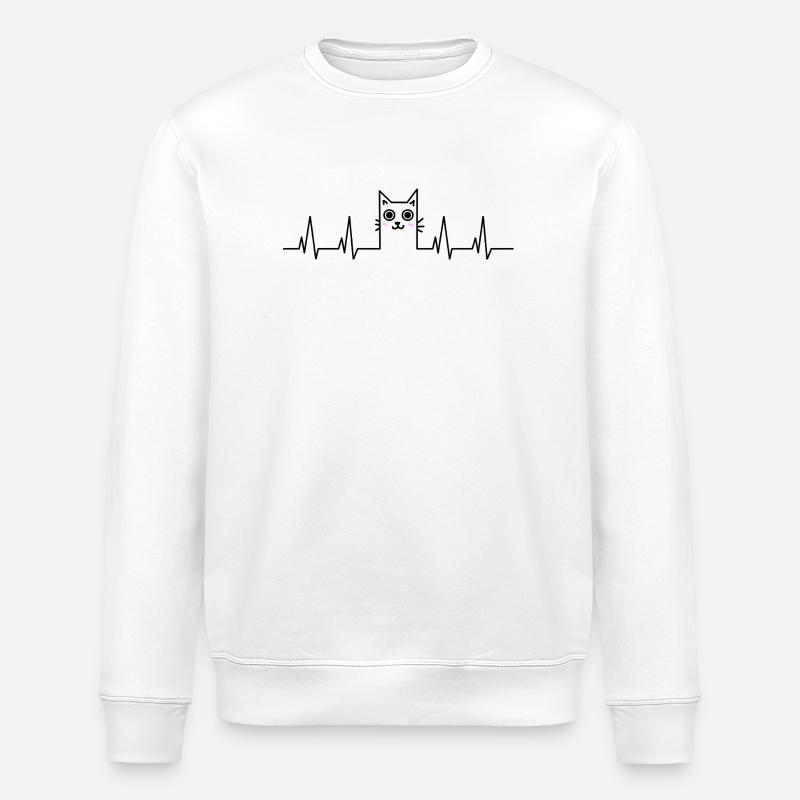 Katze Herzschlag Katzengesicht - Stanley/Stella Unisex Bio-Sweatshirt ROLLER - Weiß