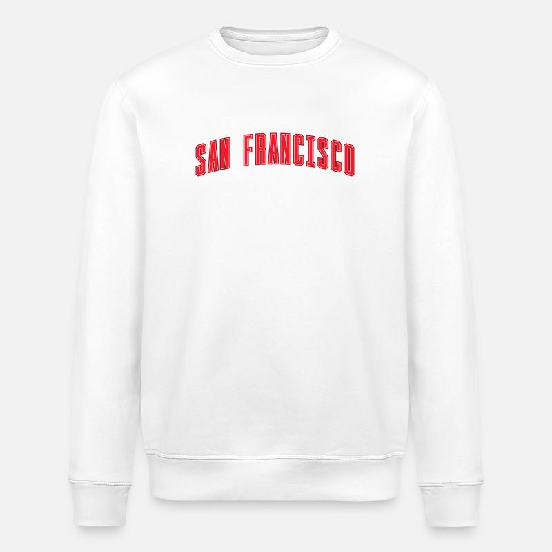 San Francisco Bow Lettering Red - Stanley/Stella ROLLER Unisex Organic Sweatshirt - white