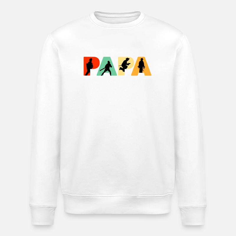 Papa Firefighter Retro Fireman Hero Dad - Stanley/Stella ROLLER Unisex Organic Sweatshirt - white