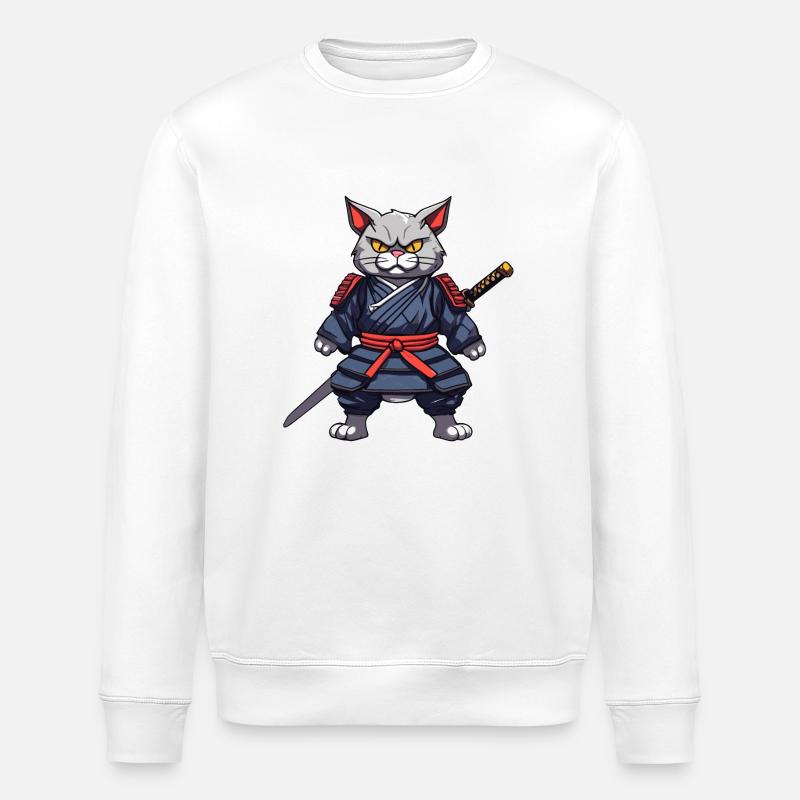 Chat samouraï #5 - Sweat bio ROLLER Stanley/Stella Unisexe - blanc