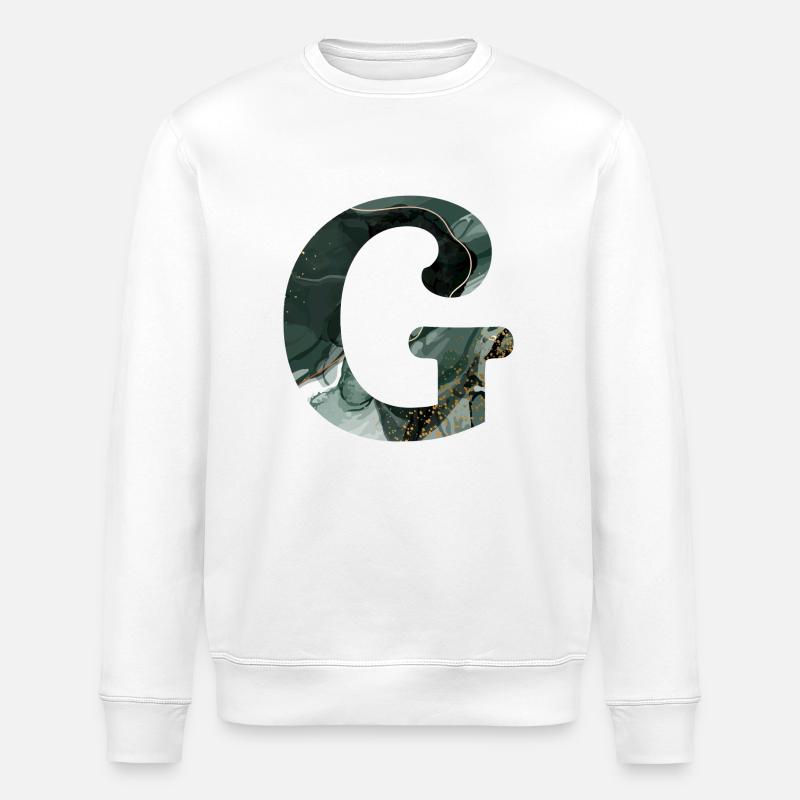 Letter g marbled green - Stanley/Stella ROLLER Unisex Organic Sweatshirt - white