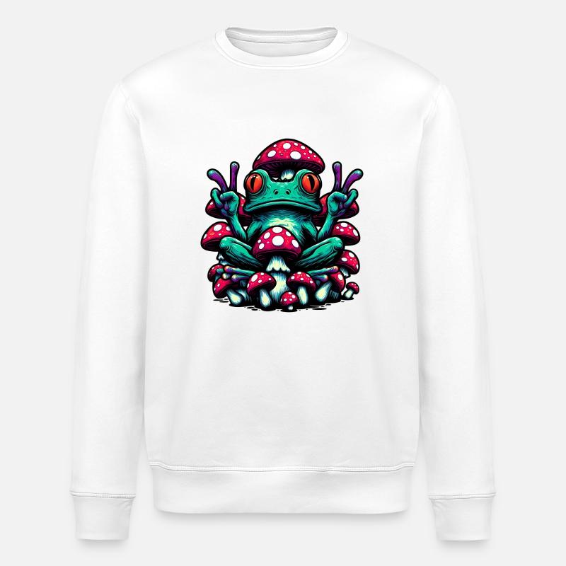Frog with toadstool - Stanley/Stella ROLLER Unisex Organic Sweatshirt - white